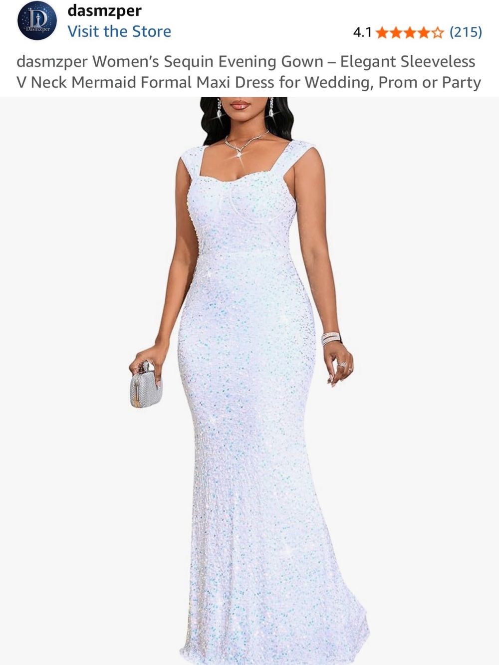 Amazon White Sequin Mermaid Maxi Dress